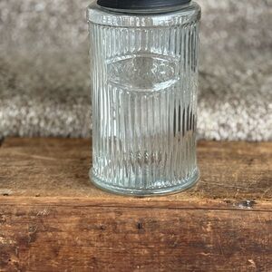 Clear Ribbed Glass Jar with Black Lid